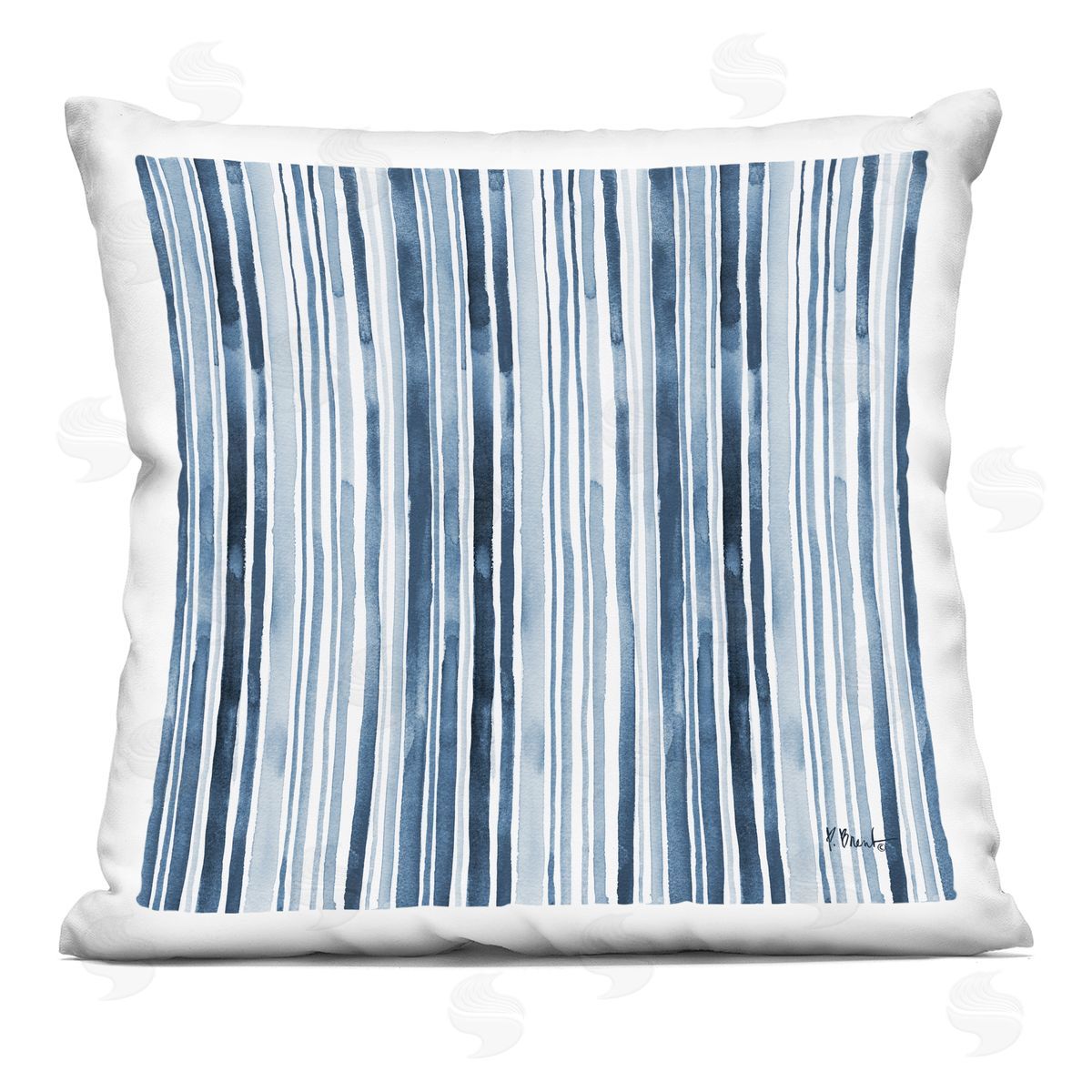 Asymmetrical Blue Stripes Watercolor Pattern Decorative Printed Pillow, Home Decor by Paul Brent