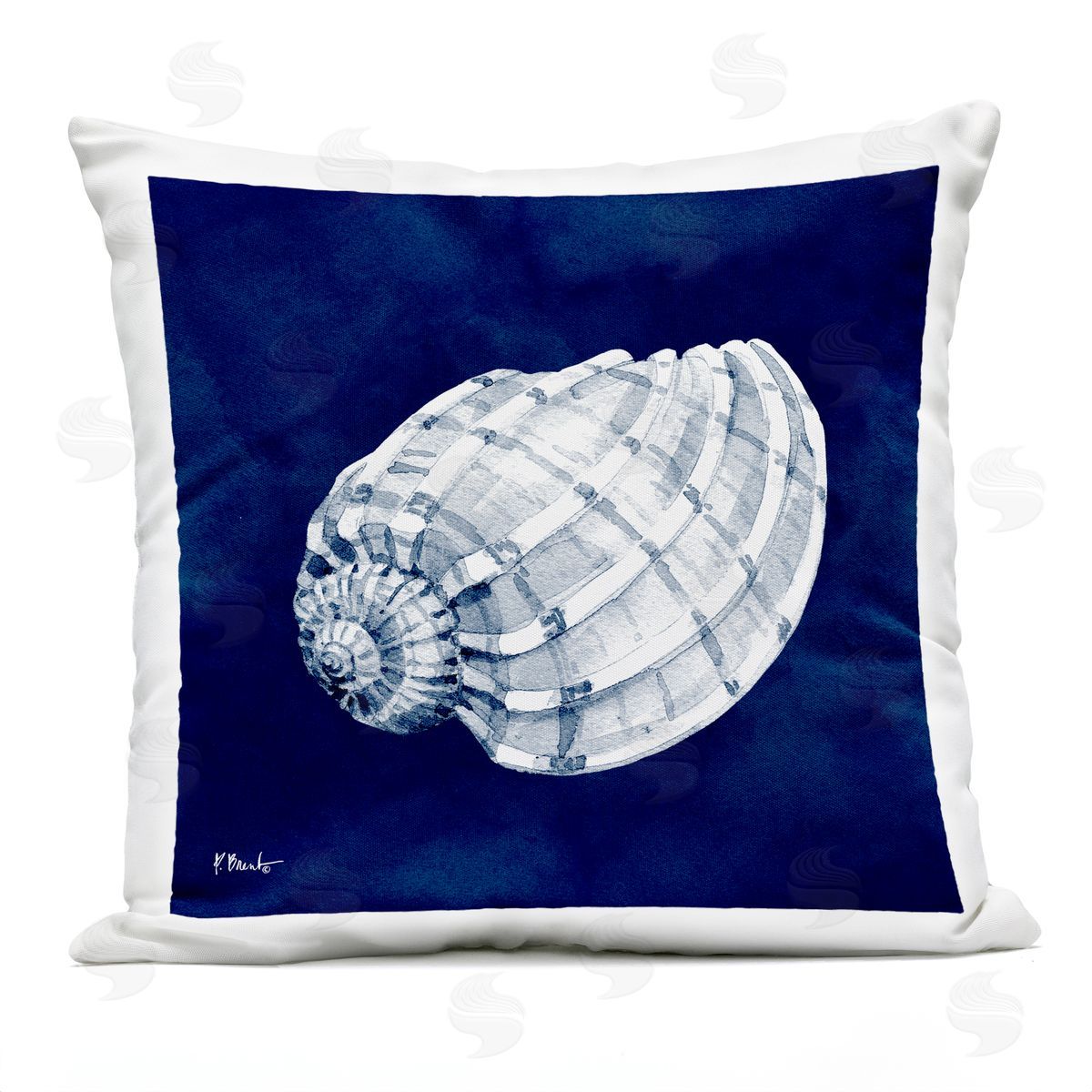 Vivid Blue Coastal Seashell Spiral Outdoor Printed Pillow, Home Decor by Paul Brent