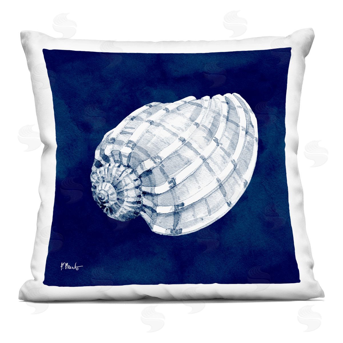 Vivid Blue Coastal Seashell Spiral Decorative Printed Pillow, Home Decor by Paul Brent