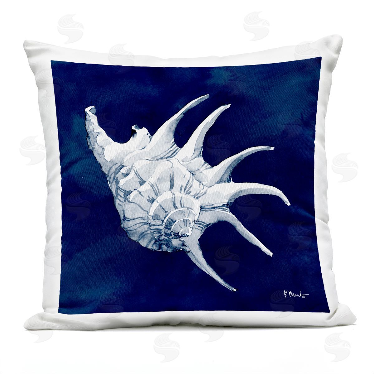 Blue Horned Conch Shell Sea Life Outdoor Printed Pillow, Home Decor by Paul Brent