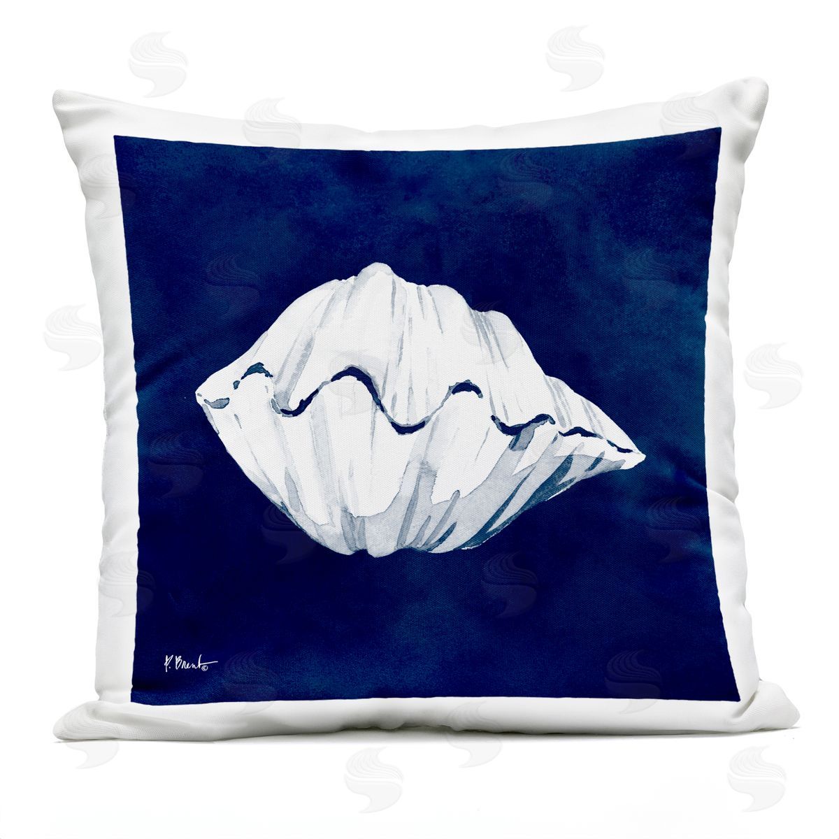 Aquatic Blue Clam Shell Ocean Life Outdoor Printed Pillow, Home Decor by Paul Brent