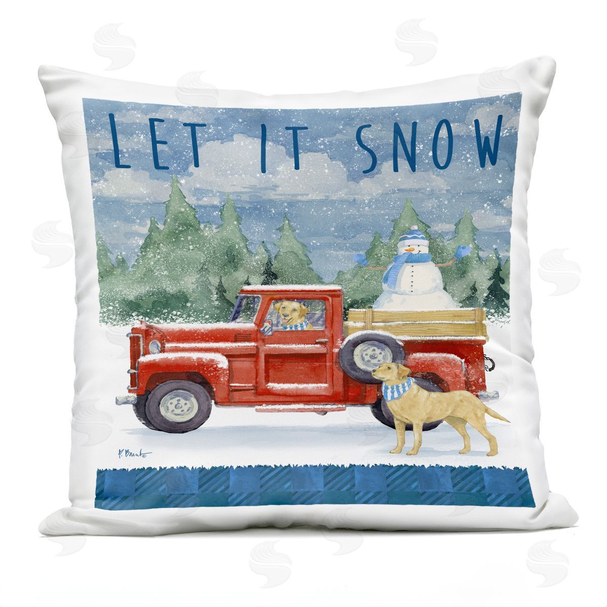 Let It Snow Seasonal Dogs Red Truck Outdoor Printed Pillow, Home Decor by Paul Brent