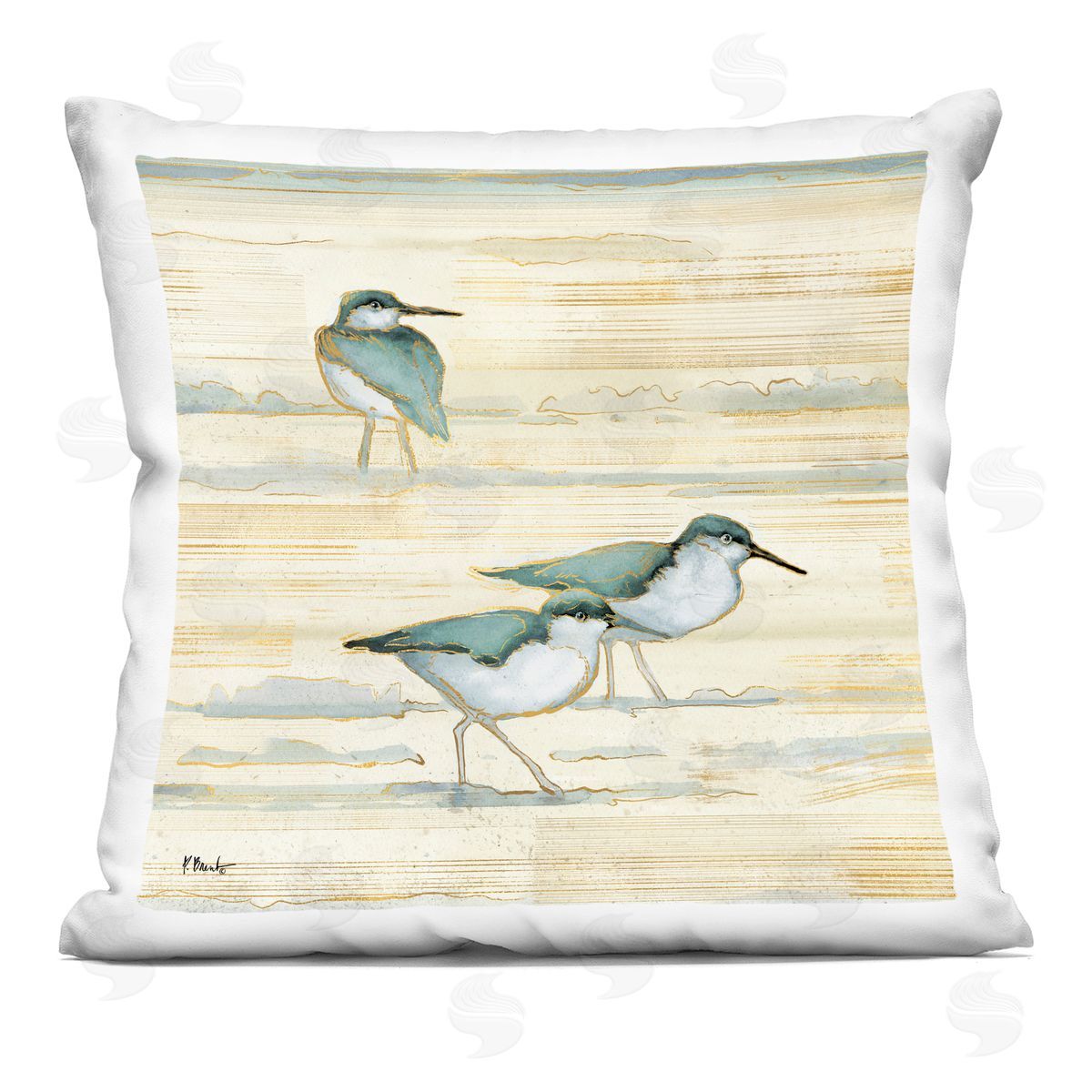 Sandpipers Walking Abstract Beach Sand Decorative Printed Pillow, Home Decor by Paul Brent