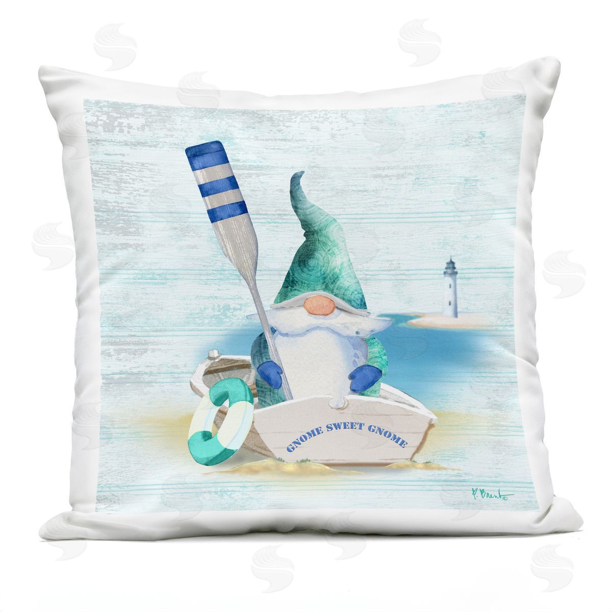 Boating Gnome Nautical Lighthouse Ocean Outdoor Printed Pillow, Home Decor by Paul Brent
