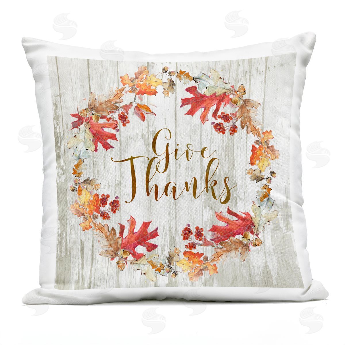 Give Thanks Rustic Autumnal Border Outdoor Printed Pillow, Home Decor by Sally Swatland