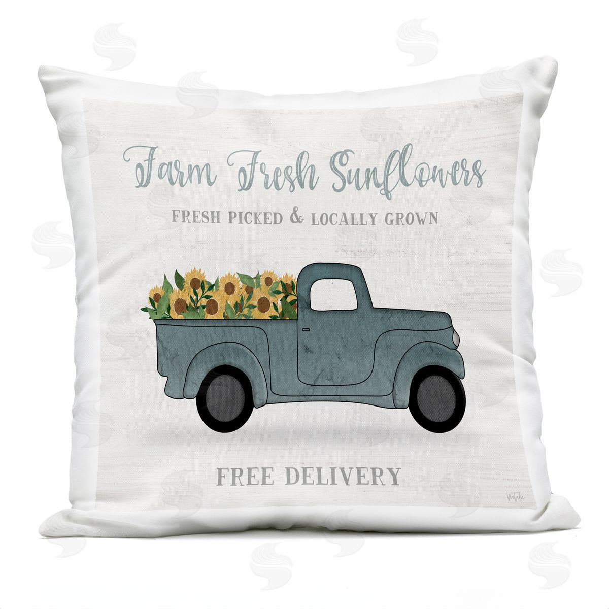 Fresh Sunflowers Floral Rustic Pickup Truck Outdoor Printed Pillow, Home Decor by Natalie Carpentieri