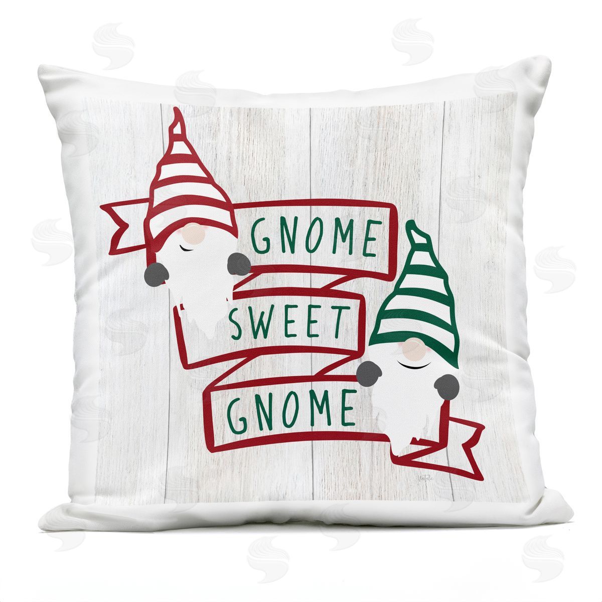 Welcoming Seasonal Red Green Gnomes Banner Outdoor Printed Pillow, Home Decor by Natalie Carpentieri