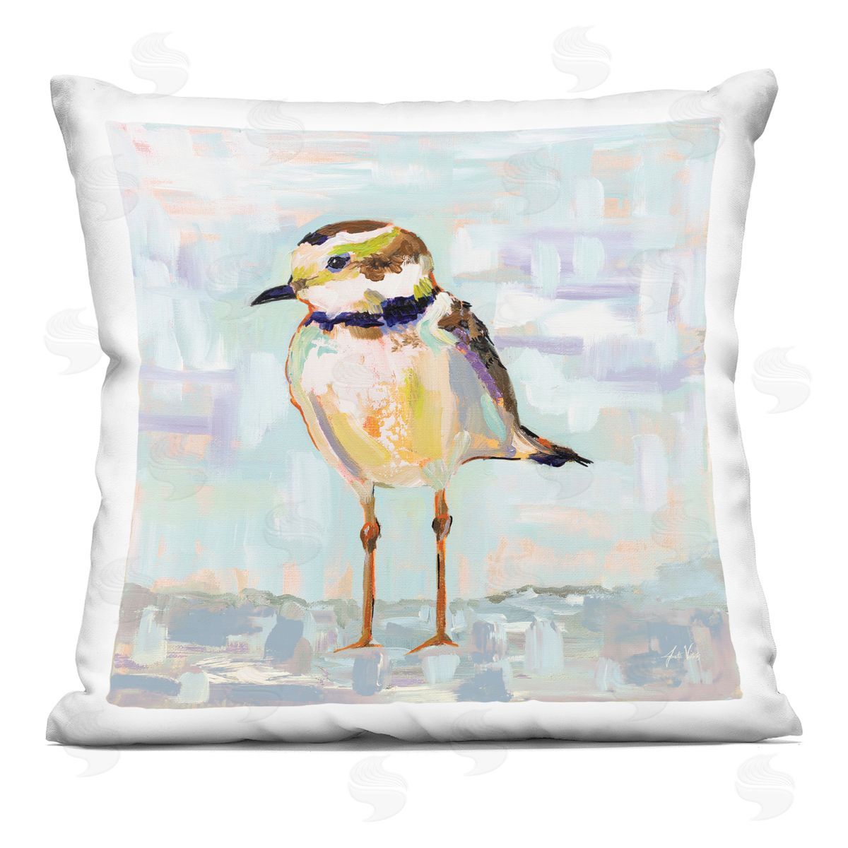 Small Bird Standing Pastel Wildlife Animal Decorative Printed Pillow, Home Decor by Jeanette Vertentes
