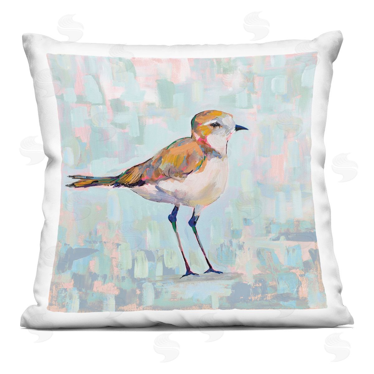 Small Brown Bird Pastel Blocked Background Decorative Printed Pillow, Home Decor by Jeanette Vertentes