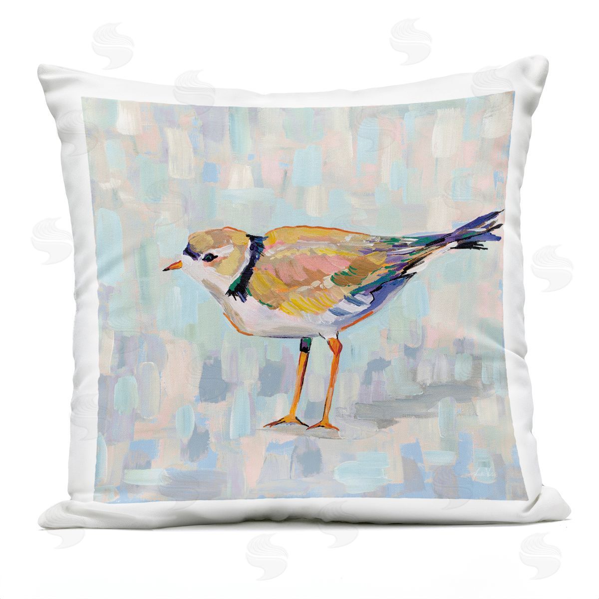 Little Bird Wildlife Soft Pastel Background Outdoor Printed Pillow, Home Decor by Jeanette Vertentes