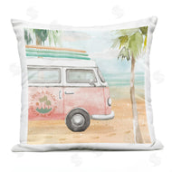 Dina June | Pink Bus Van Tropical Vacation Beach Scene