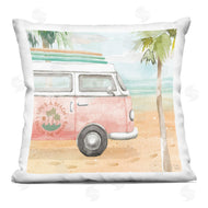 Dina June | Pink Bus Van Tropical Vacation Beach Scene