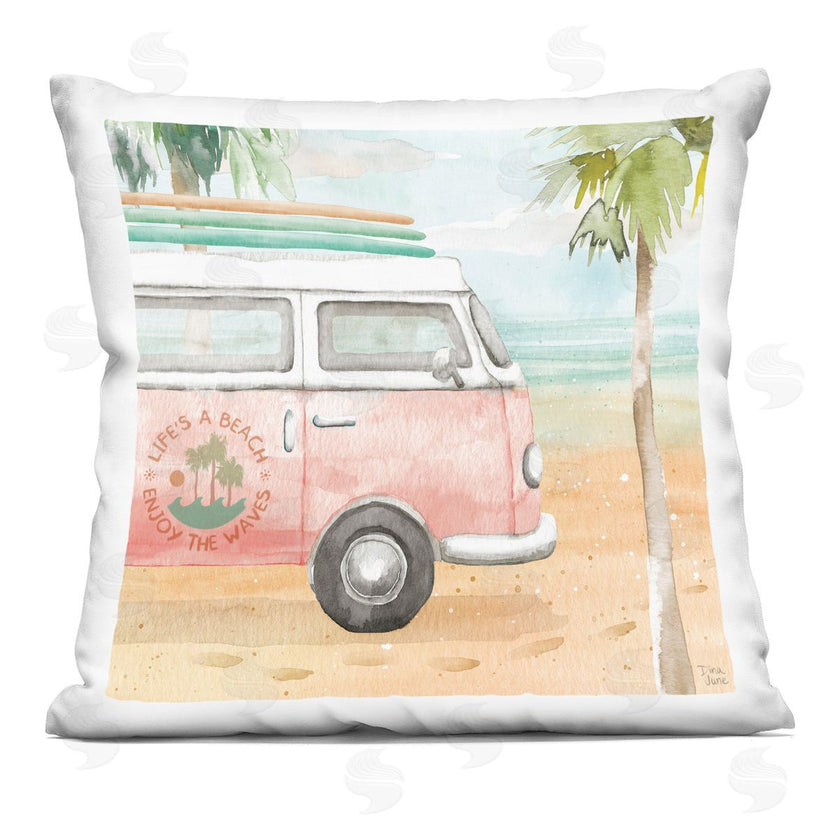 Dina June | Pink Bus Van Tropical Vacation Beach Scene
