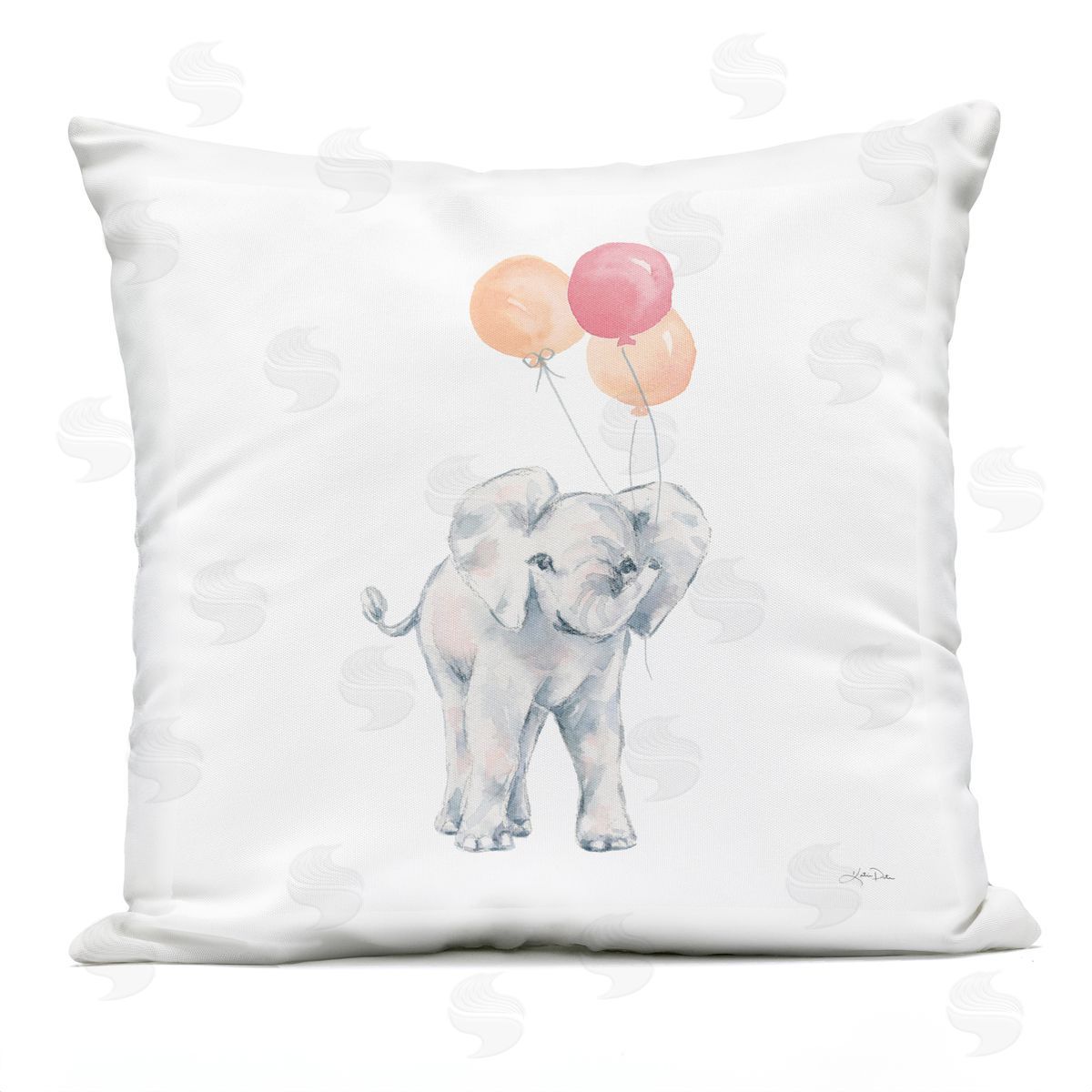 Baby Elephant Holding Balloons Casual Wildlife Animal Outdoor Printed Pillow, Home Decor by Katina Pete