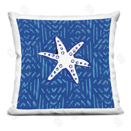 Mercedes Lopez Charro | White Starfish Aquatic Animal Blue Background