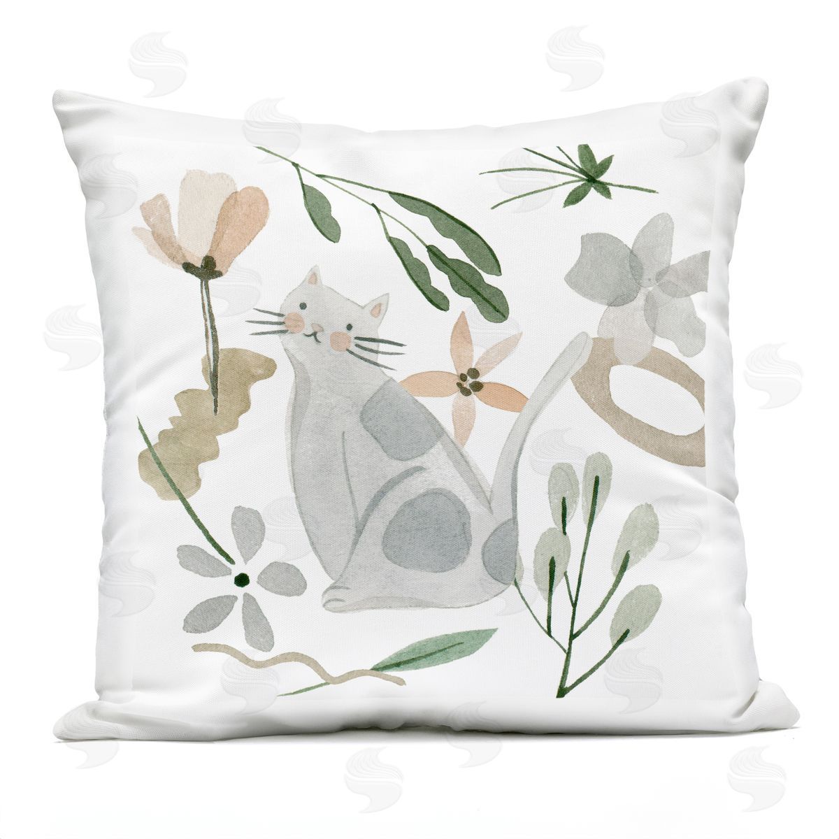 Gray Cat Casual Varied Botanical Herbs Outdoor Printed Pillow, Home Decor by Melissa Wang