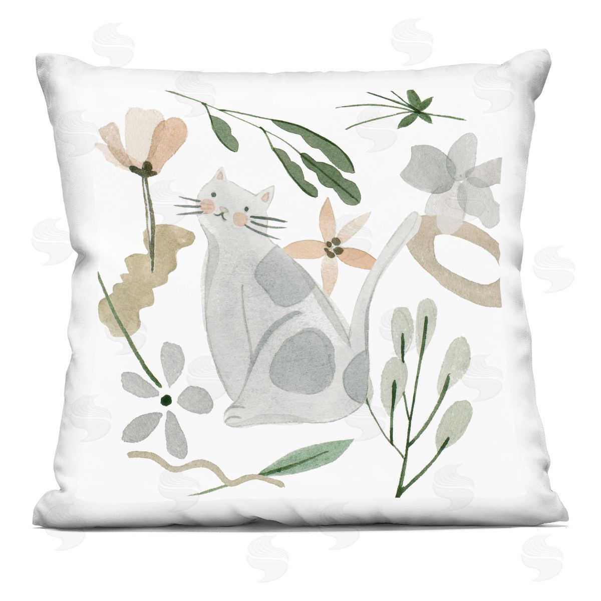 Gray Cat Casual Varied Botanical Herbs Decorative Printed Pillow, Home Decor by Melissa Wang