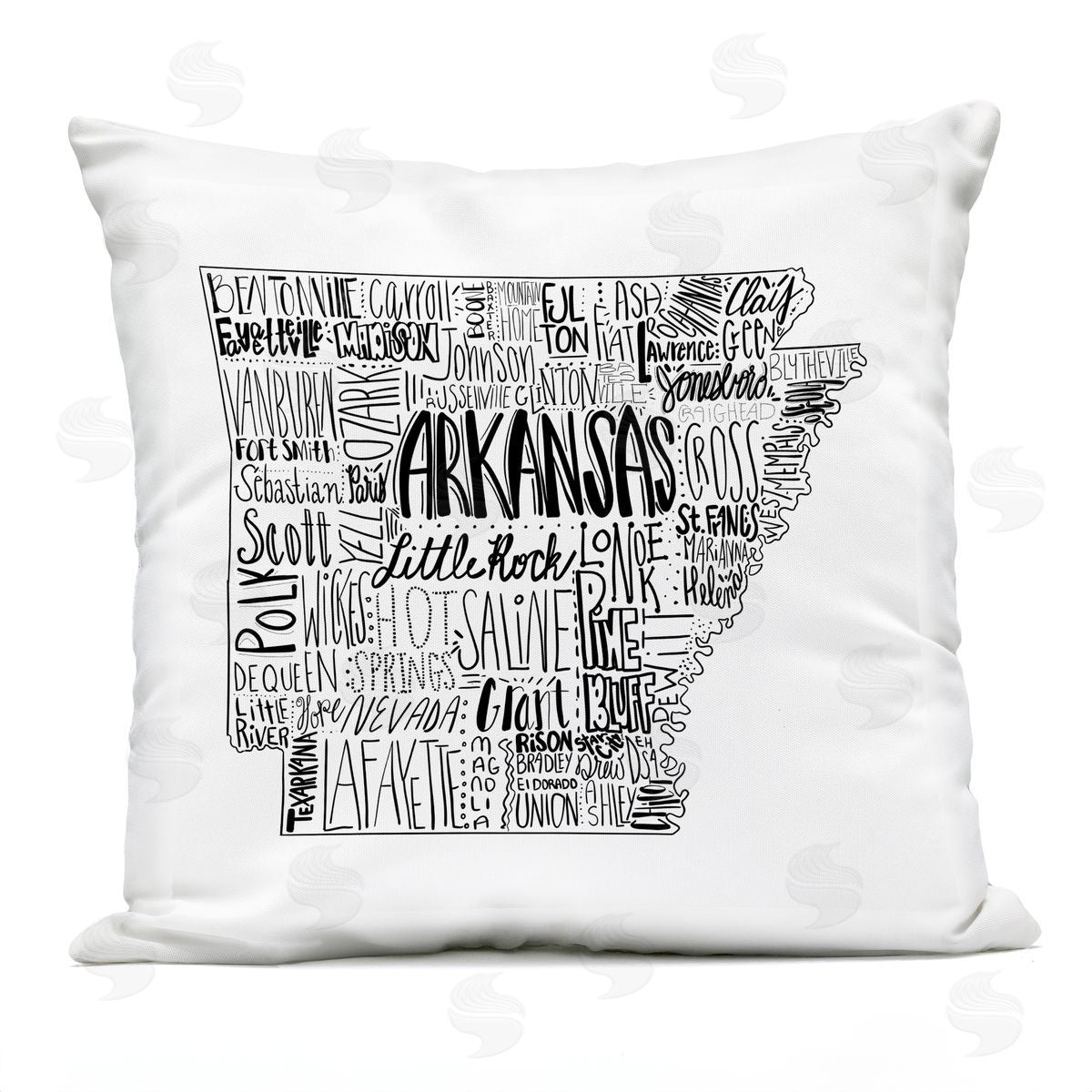 Arkansas State Varied Cities Typography Shape Outdoor Printed Pillow, Home Decor by The Saturday Evening Post