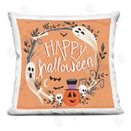 Arrolynn Weiderhold | Whimsical Orange Happy Halloween Ghosts Wreath