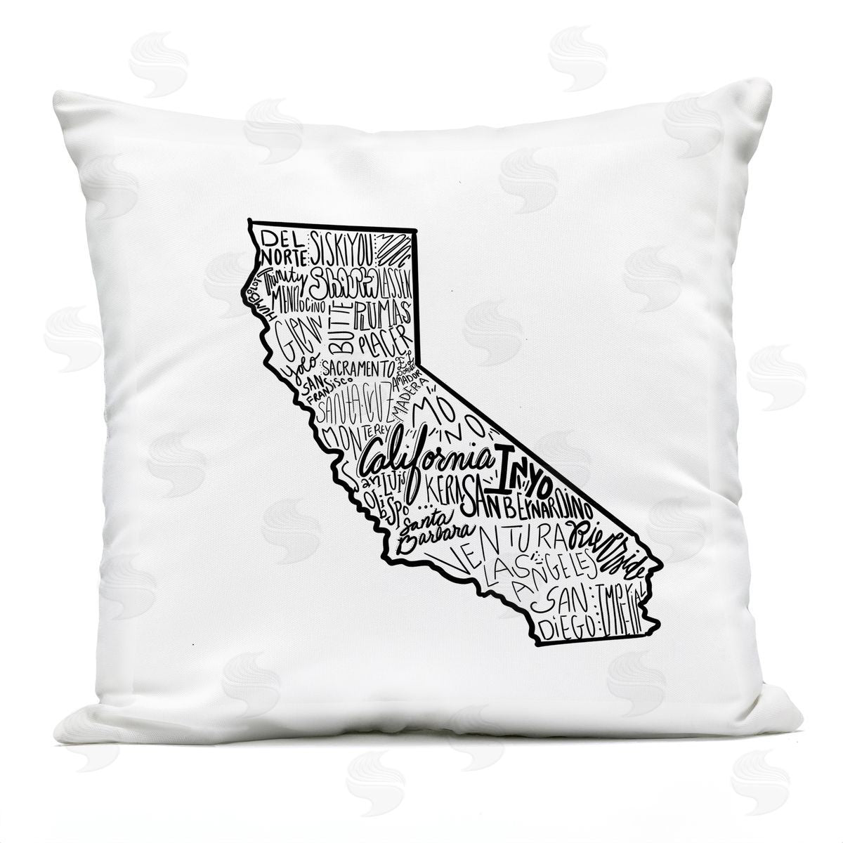 California State Shape Various Cities Typography Outdoor Printed Pillow, Home Decor by The Saturday Evening Post