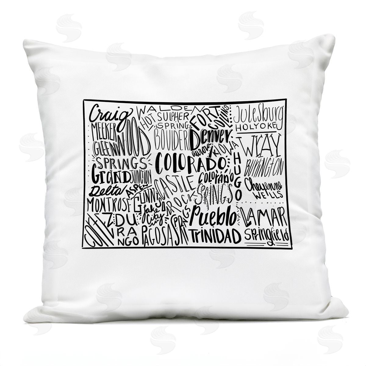 Colorado State Shape Cities Typography Map Outdoor Printed Pillow, Home Decor by The Saturday Evening Post