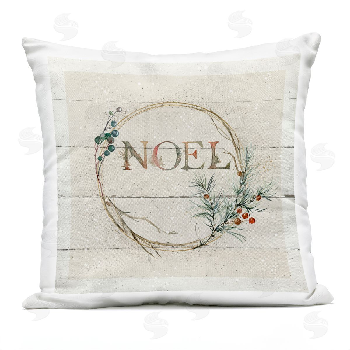 Noel Typography Holiday Rustic Plank Pattern Outdoor Printed Pillow, Home Decor by Carol Robinson