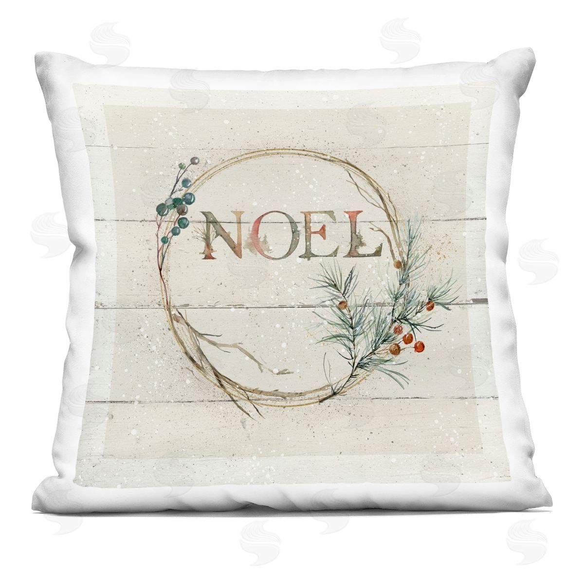 Noel Typography Holiday Rustic Plank Pattern Decorative Printed Pillow, Home Decor by Carol Robinson