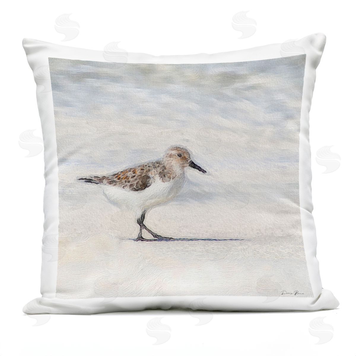 Sandpiper Bird Stepping Summer Beach Shoreline Outdoor Printed Pillow, Home Decor by Denise Brown