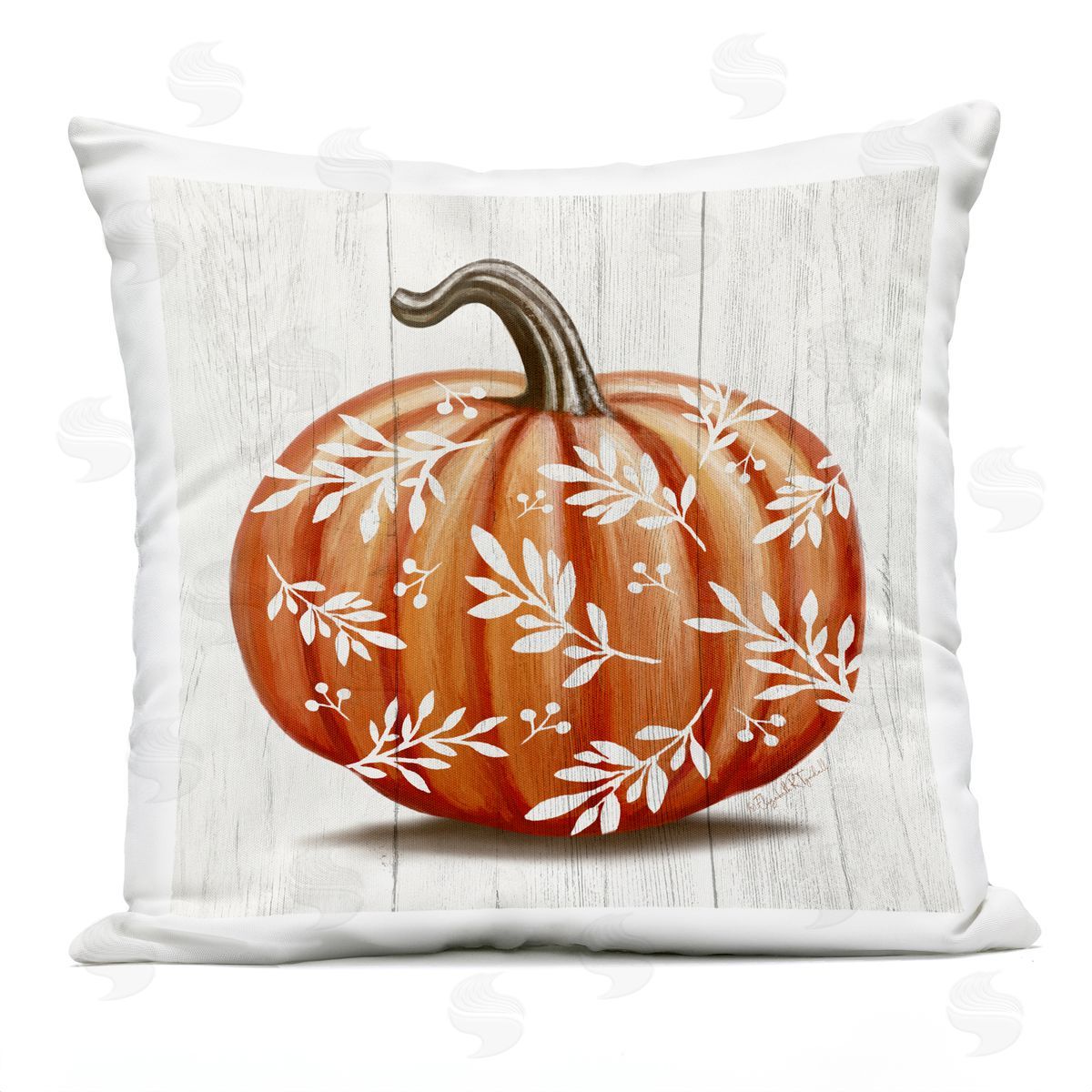 Rustic Seasonal Pumpkin Leaf Sprig Pattern Outdoor Printed Pillow, Home Decor by Elizabeth Tyndall