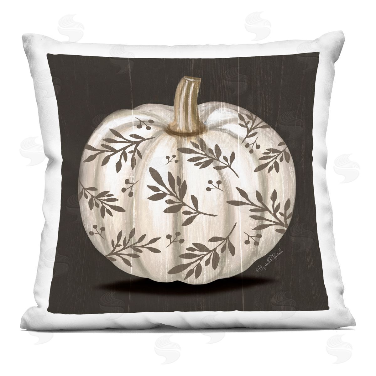 Rustic White Pumpkin Leaf Sprig Pattern Decorative Printed Pillow, Home Decor by Elizabeth Tyndall