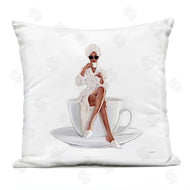 Ziwei Li | Trendy Woman in Bathrobe Sitting Coffee Cup