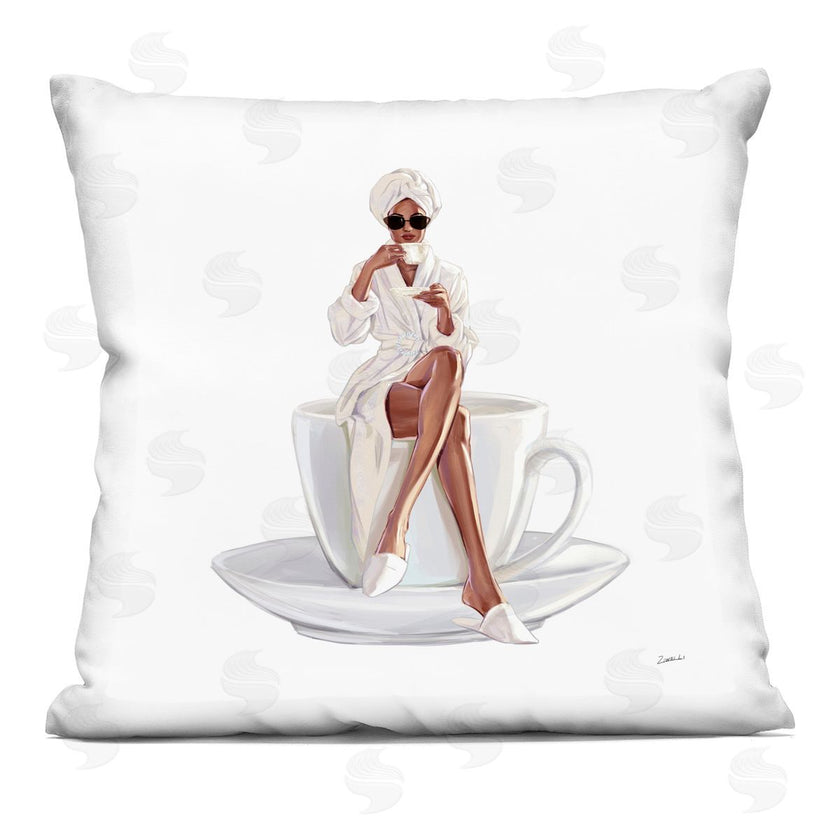 Ziwei Li | Trendy Woman in Bathrobe Sitting Coffee Cup