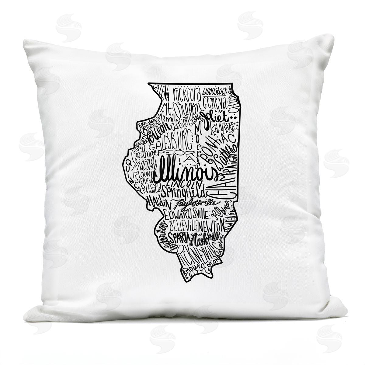 Illinois State Cities Typography Map Outdoor Printed Pillow, Home Decor by Saturday Evening Post