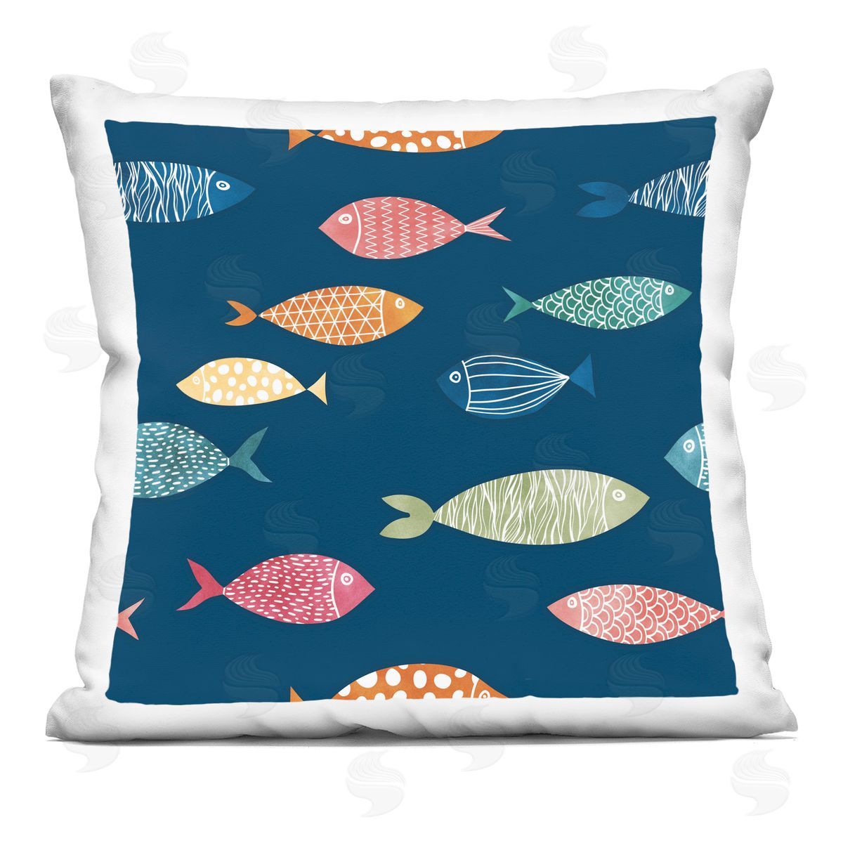 Blue Mixed Fish Shapes Various Patterns Decorative Printed Pillow, Home Decor by JJ Design House LLC