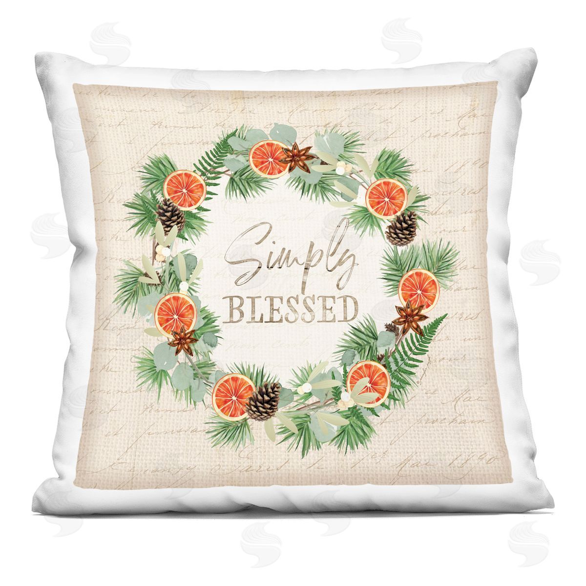 Simply Blessed Rustic Pinecone Plant Wreath Decorative Printed Pillow, Home Decor by Jennifer Pugh