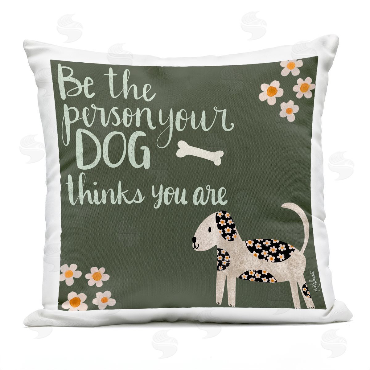 Casual Daisy Pattern Dog Humor Phrase Outdoor Printed Pillow, Home Decor by Katie Doucette