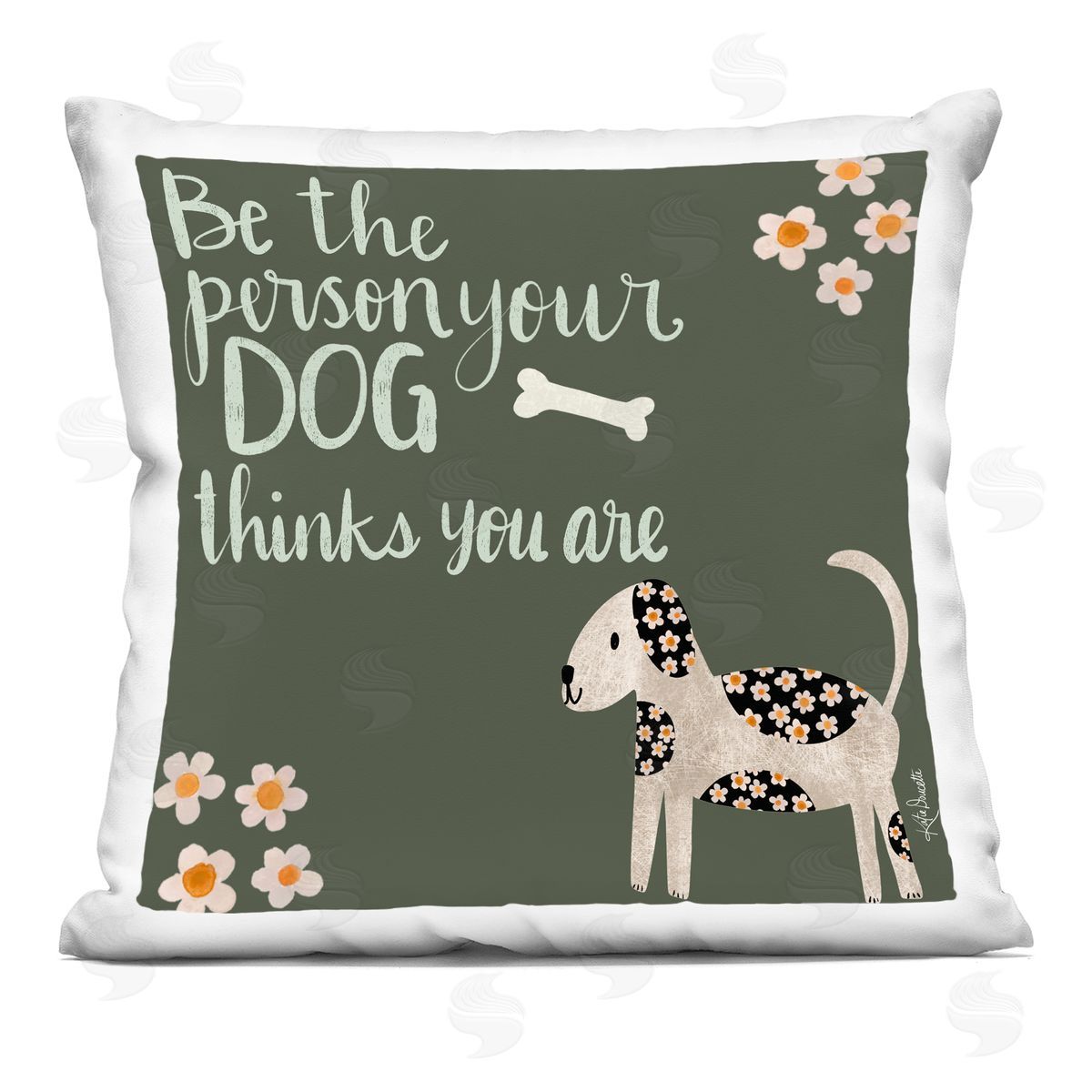 Casual Daisy Pattern Dog Humor Phrase Decorative Printed Pillow, Home Decor by Katie Doucette