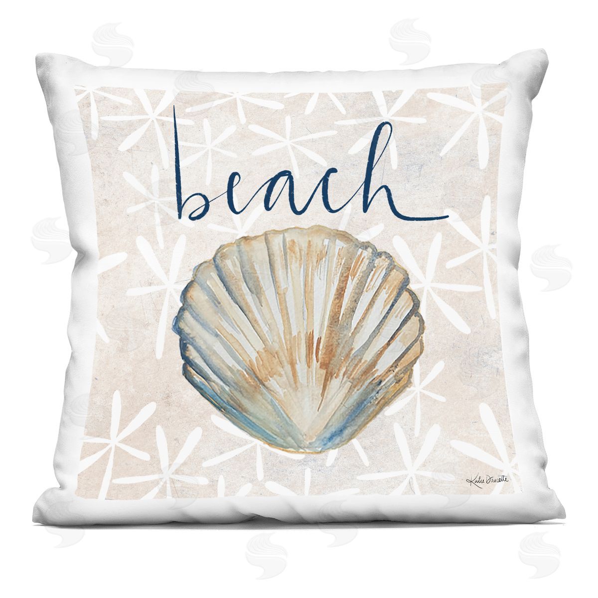 Nautical Pattern Clam Shell Beach Calligraphy Decorative Printed Pillow, Home Decor by Katie Doucette