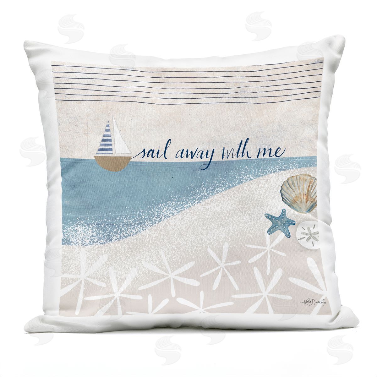 Sail Away Romantic Striped Marine Quote Outdoor Printed Pillow, Home Decor by Katie Doucette