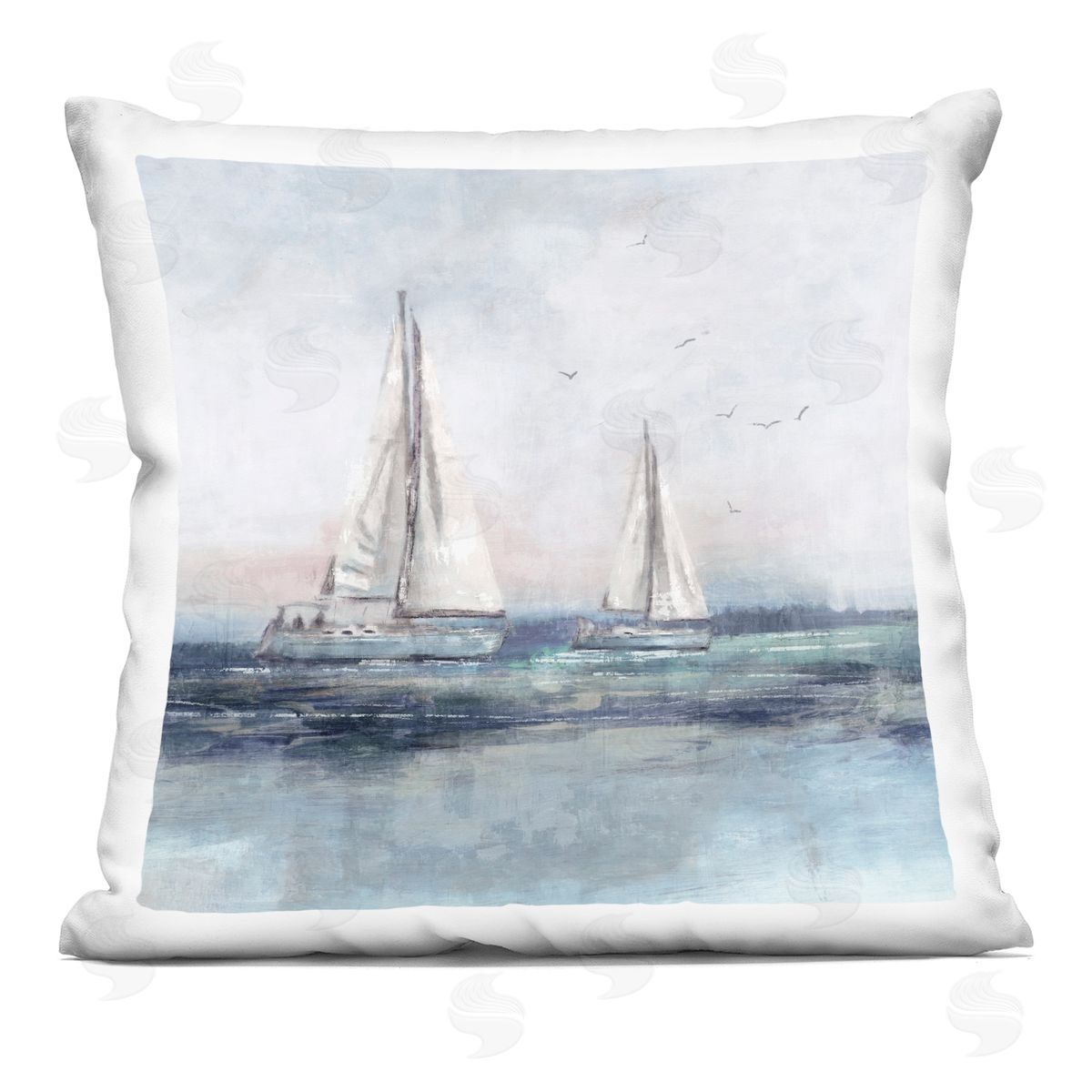 Sailboats Floating Ocean Waves Nautical Scene Decorative Printed Pillow, Home Decor by Nina Blue