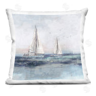 Nina Blue | Sailboats Floating Ocean Waves Nautical Scene