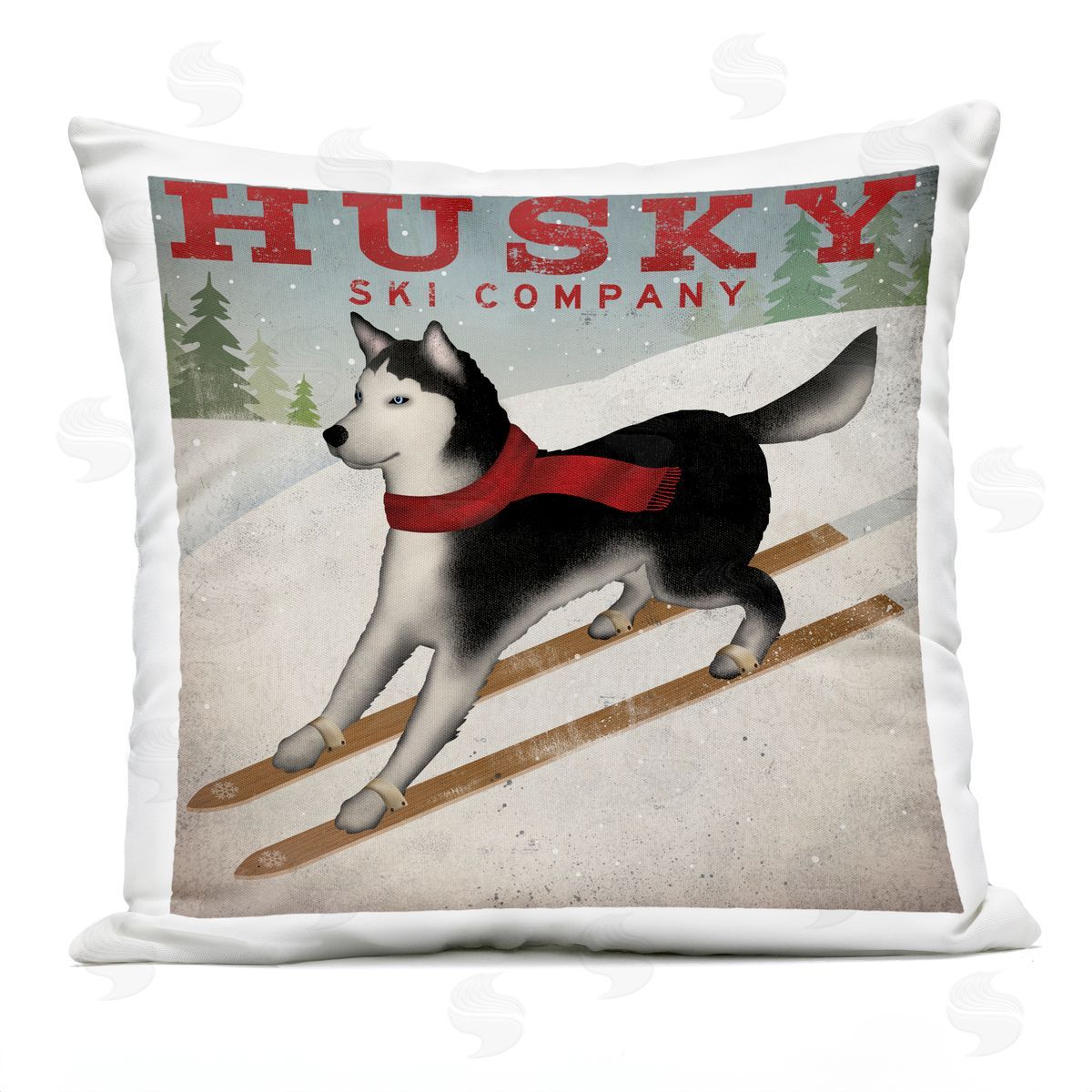 Vintage Ski Company Husky Dog Snowy Slopes Outdoor Printed Pillow, Home Decor by Ryan Fowler