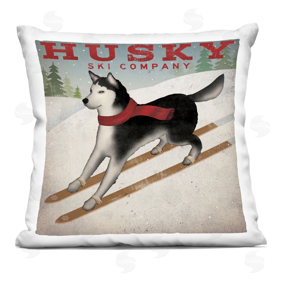 Vintage Ski Company Husky Dog Snowy Slopes Decorative Printed Pillow, Home Decor by Ryan Fowler