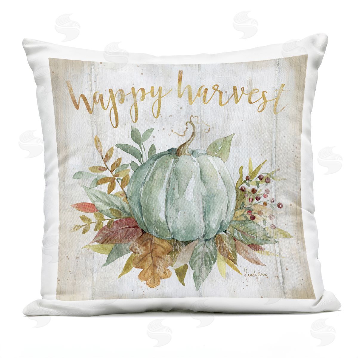 Happy Harvest Rustic Autumn Pumpkin Botanicals Outdoor Printed Pillow, Home Decor by Livi + Fin