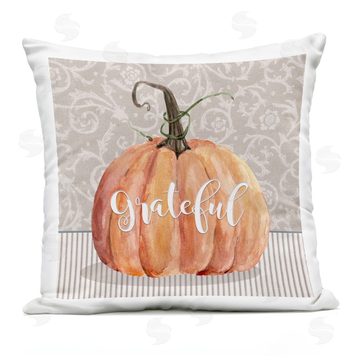 Grateful Calligraphy Orange Pumpkin Stripes Pattern Outdoor Printed Pillow, Home Decor by Livi + Fin