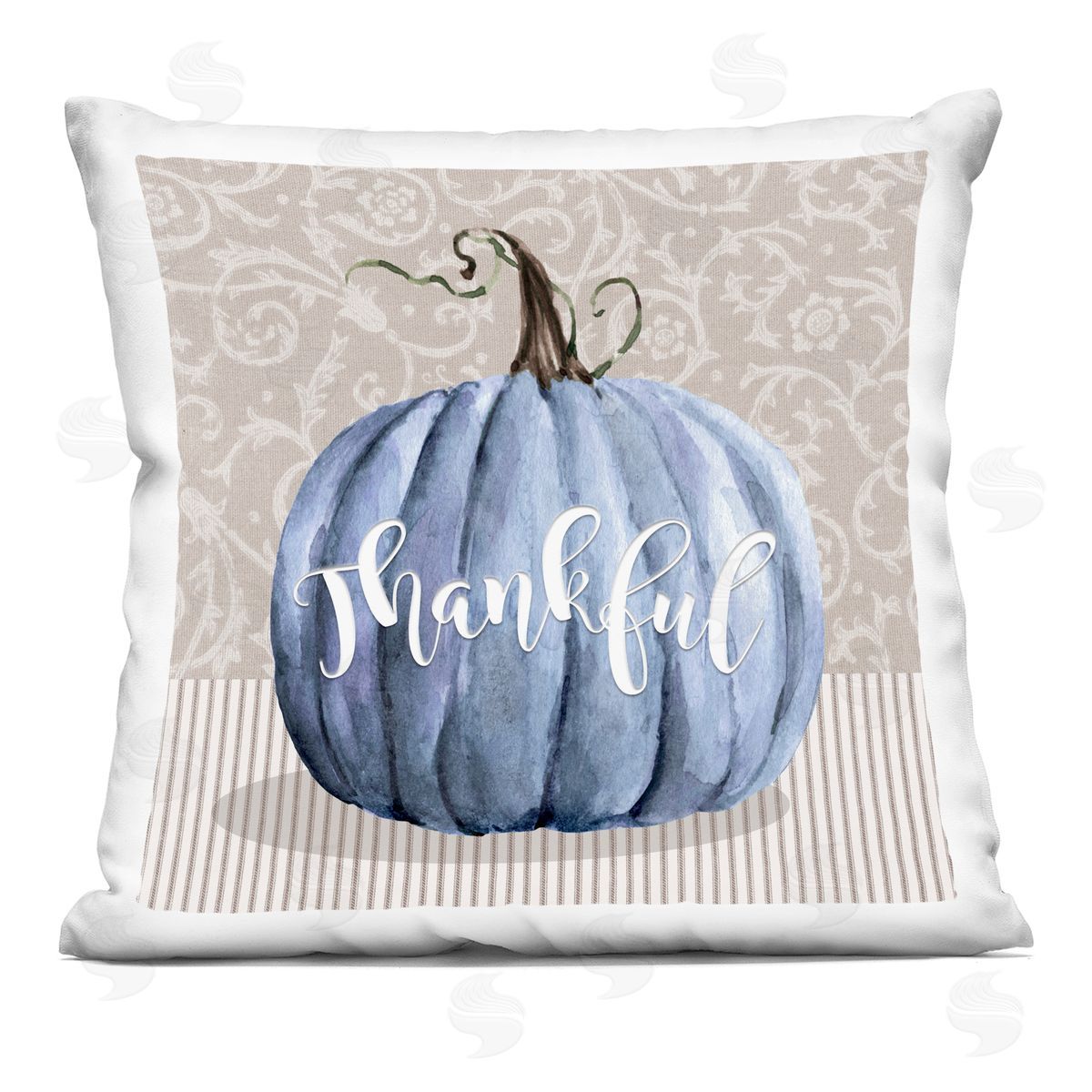 Blue Pumpkin Autumn Thankful Calligraphy Pattern Decorative Printed Pillow, Home Decor by Livi + Fin