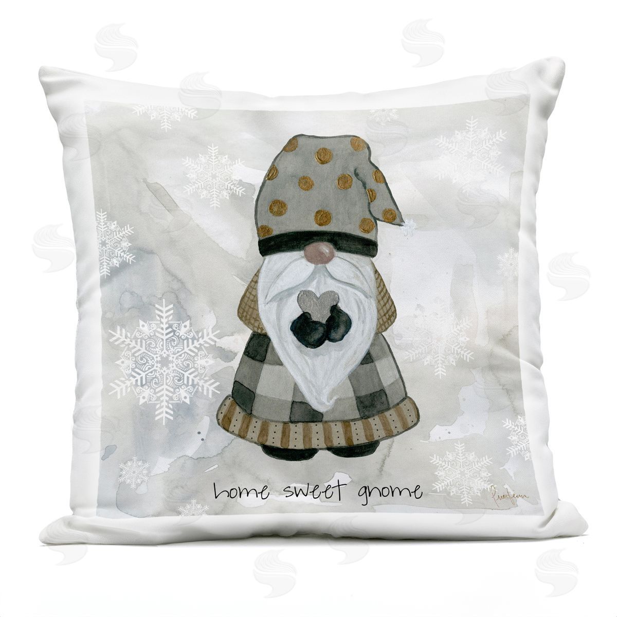 Welcoming Gnome Heart Seasonal Snowflake Pattern Outdoor Printed Pillow, Home Decor by Livi + Fin