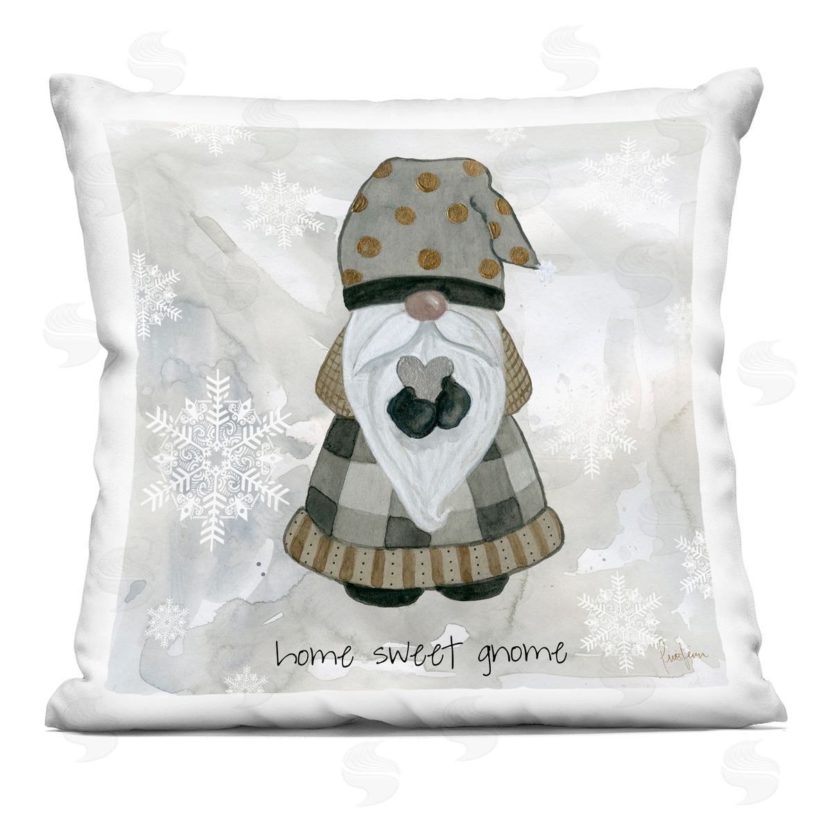 Welcoming Gnome Heart Seasonal Snowflake Pattern Decorative Printed Pillow, Home Decor by Livi + Fin