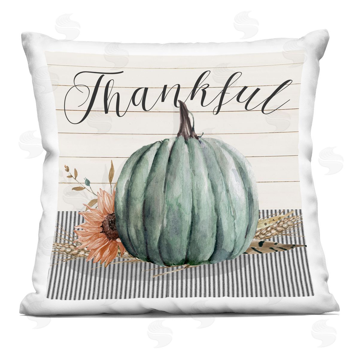 Striped Pattern Fall Pumpkin Thankful Typography Decorative Printed Pillow, Home Decor by Livi + Fin