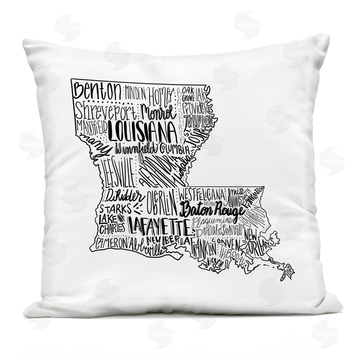 Louisiana State Shape City Typography Map Outdoor Printed Pillow, Home Decor by The Saturday Evening Post